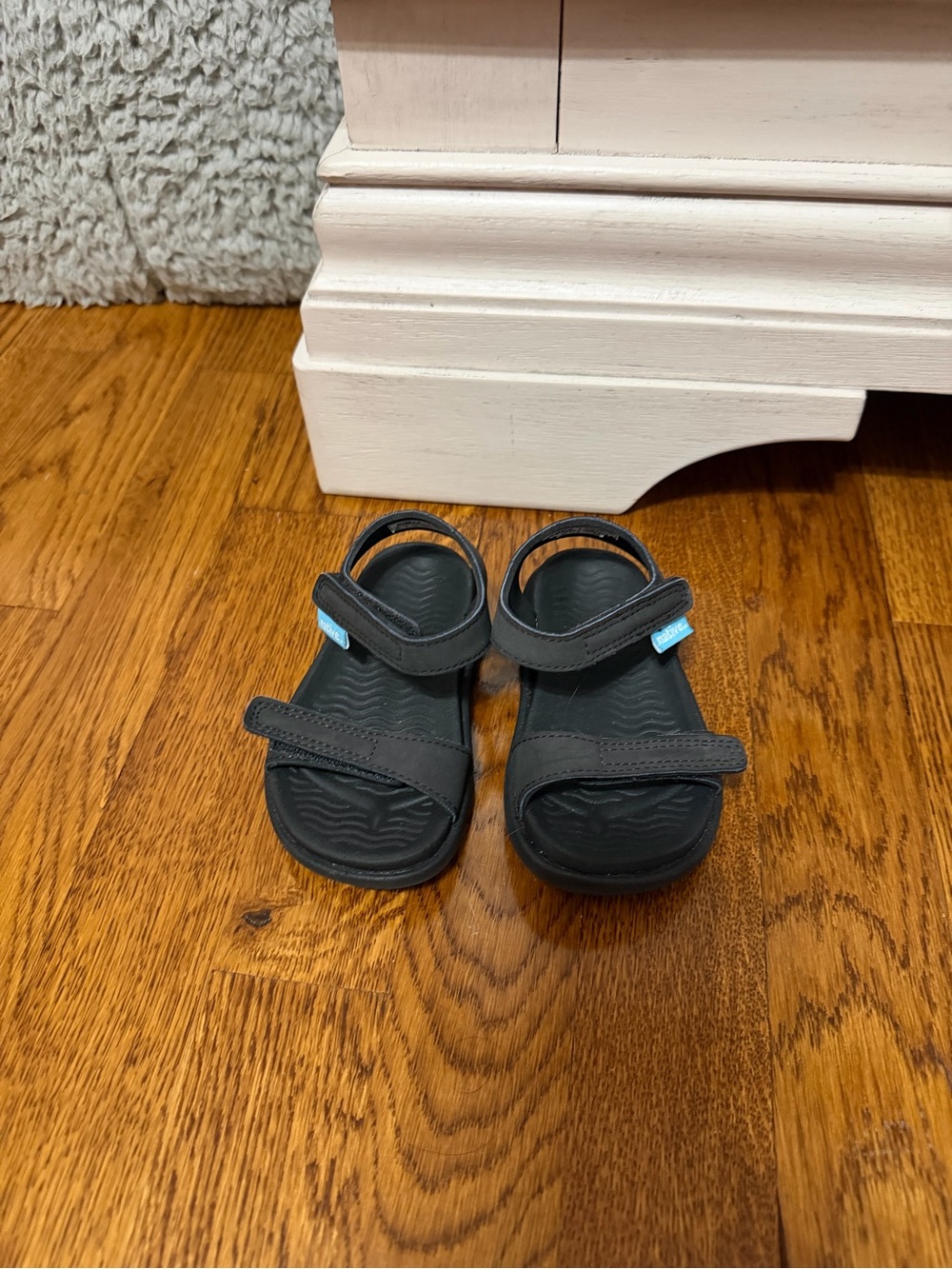 Kids Black Open-Toe Velcro Sandals